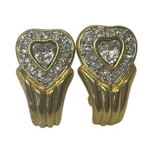 Vintage Gold and Rhinestone Heart Earrings